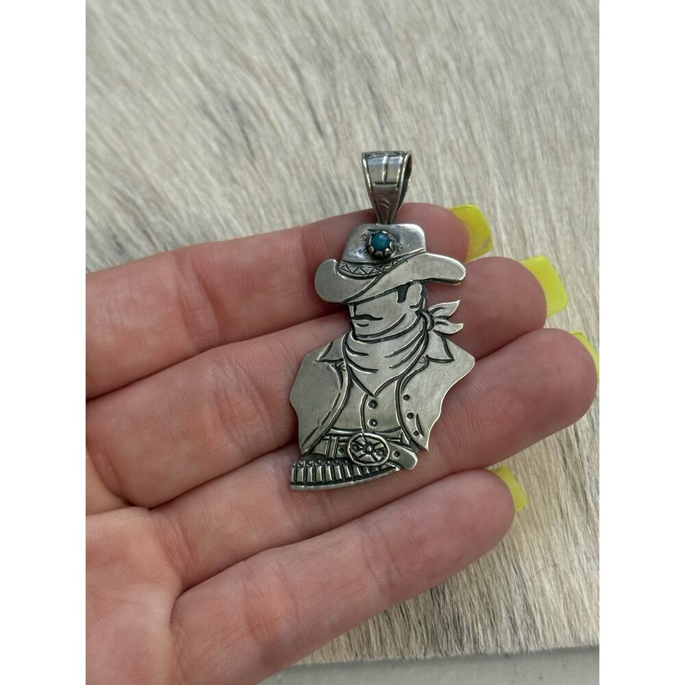 Sterling Silver & Turquoise Cow Boy Hat Belt Buckle Horse Rodeo Ranch Pendant